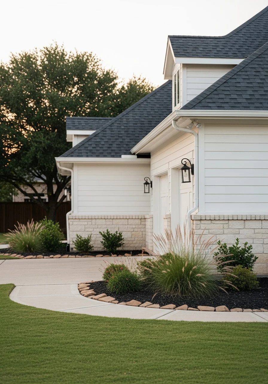 Close-up of a well-maintained Allen home exterior with landscaping and driveway detail.