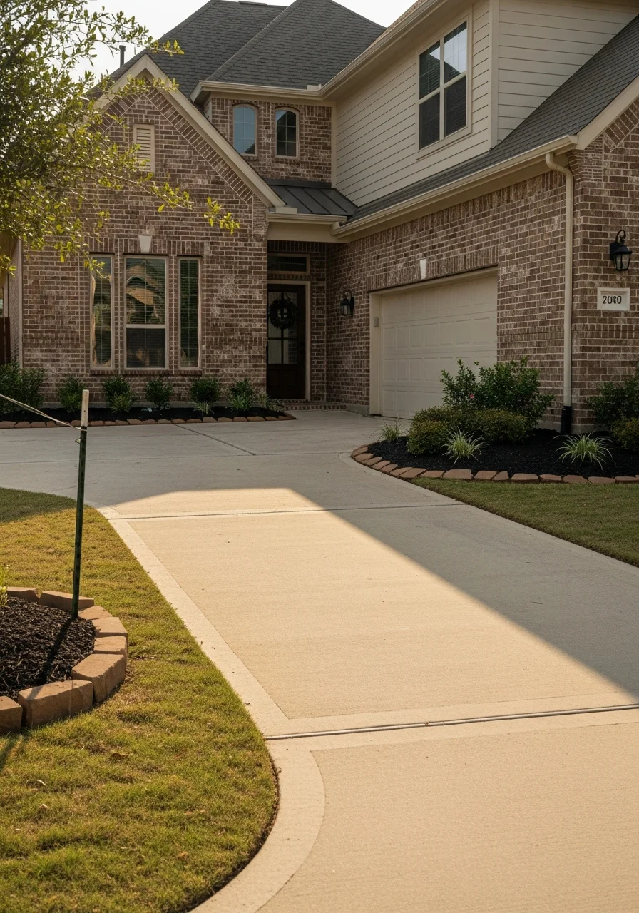 Plano home front with professional entry landscaping and clean driveway.