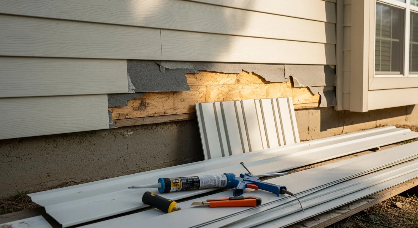 A repaired section of residential siding on a single-family home in Allen, TX, showing flush, color-matched panels with no visible gaps or damage. The exterior wall is clean and weather-tight following professional siding repair work.